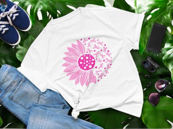 Pink Sunflower Ribbon Cancer Awareness Shirt Product Photo 1