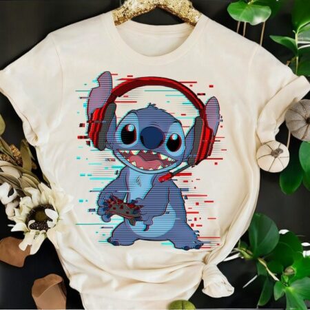 Stitch Gamer Glitch Headset And Controller T-Shirt Product Photo 1