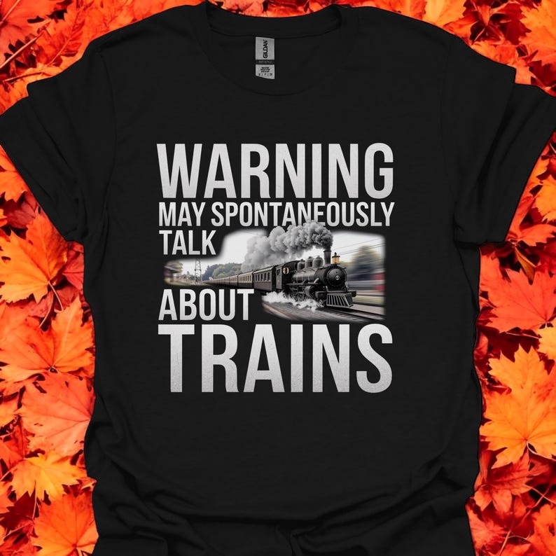 Warning May Spontaneously Talk About Trains Funny T-Shirt Product Photo 2