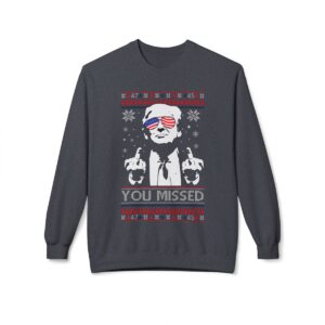 You Missed Funny 45 47 President Trump Shot Usa Glasses New Designs Ugly Christmas Sweater Sweatshirt Product Photo 6