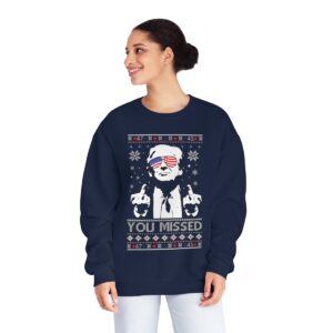 You Missed Funny 45 47 President Trump Shot Usa Glasses New Idea Ugly Christmas Sweater Sweatshirt Product Photo 4