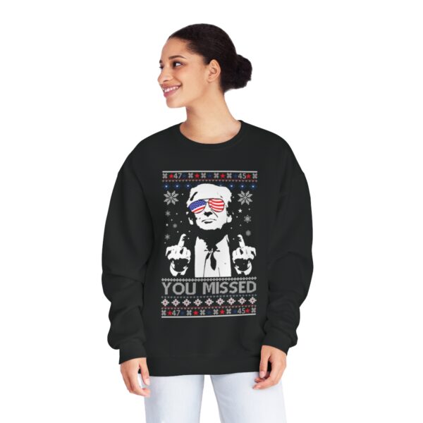 You Missed Funny 45 47 President Trump Shot Usa Glasses New Idea Ugly Christmas Sweater Sweatshirt Product Photo 1