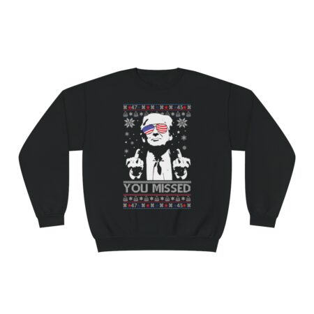 You Missed Funny 45 47 President Trump Shot Usa Glasses New Style Ugly Christmas Sweater Sweatshirt Product Photo 1