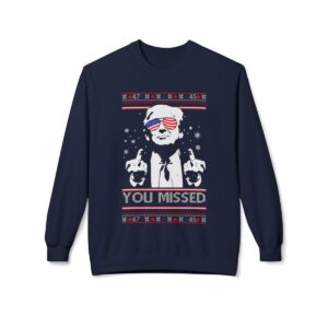 You Missed Funny 45 47 President Trump Shot Usa Glasses Ugly Christmas Sweater Crewneck Sweatshirt Product Photo 7