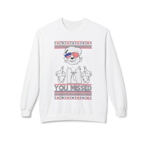 You Missed Funny 45 47 President Trump Shot Usa Glasses Ugly Christmas Sweater Crewneck Sweatshirt Product Photo 8