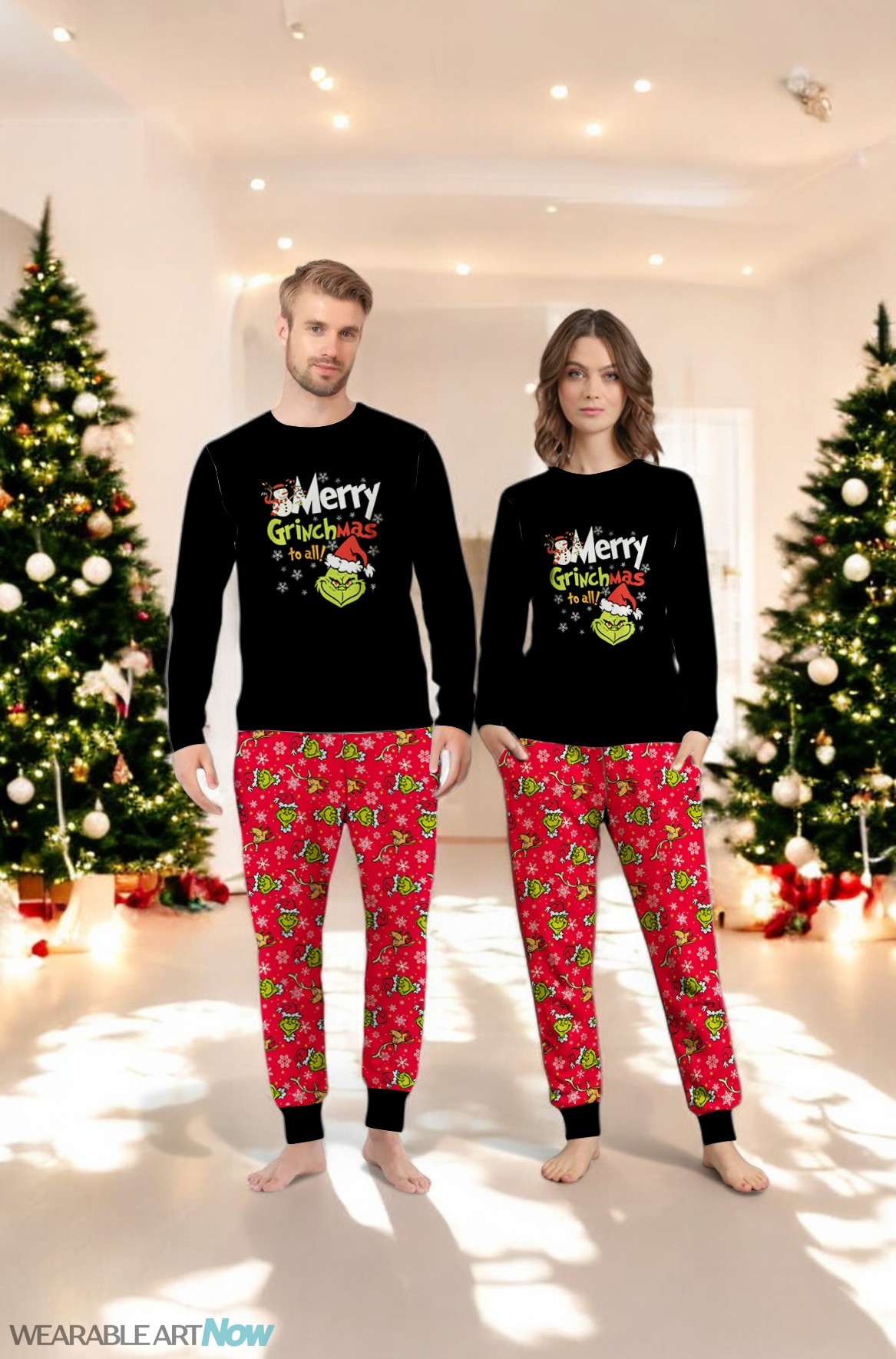 Merry Grinchmas To All The Grinch Couple Family Matching Pajamas Set Product Photo 1