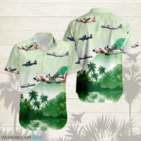C-130J Super Hercules Transport Tanker Aircraft Beautiful Landscape Warm Sunrise Over Mountain Ocean And Forest Hawaiian Shirt Product Photo 1