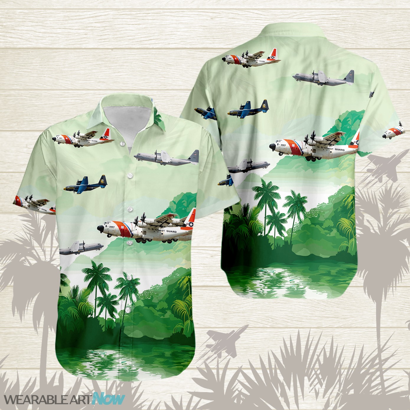 C-130J Super Hercules Transport Tanker Aircraft Beautiful Landscape Warm Sunrise Over Mountain Ocean And Forest Hawaiian Shirt Product Photo 1