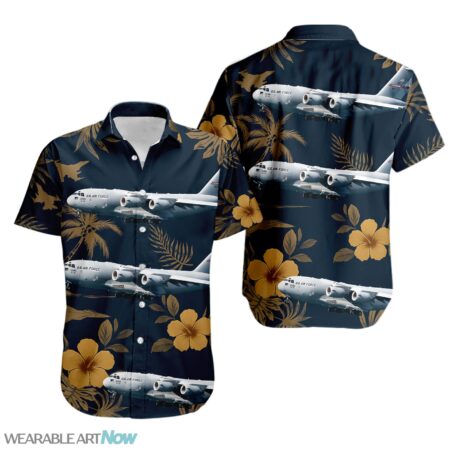C-17 Globemaster III Aircraft Tropical Floral Hawaiian Shirt Product Photo 1