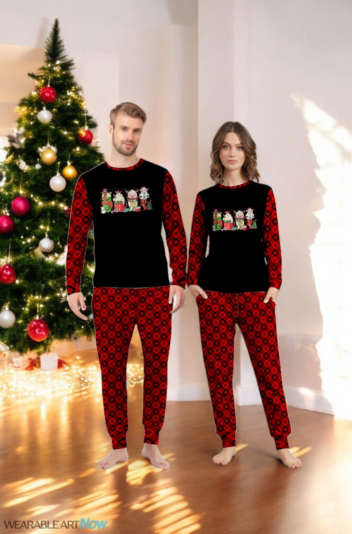Christmas Coffee Latte Howdy Western Country Cow Horse Pig Family Matching Pajama Set Product Photo 3