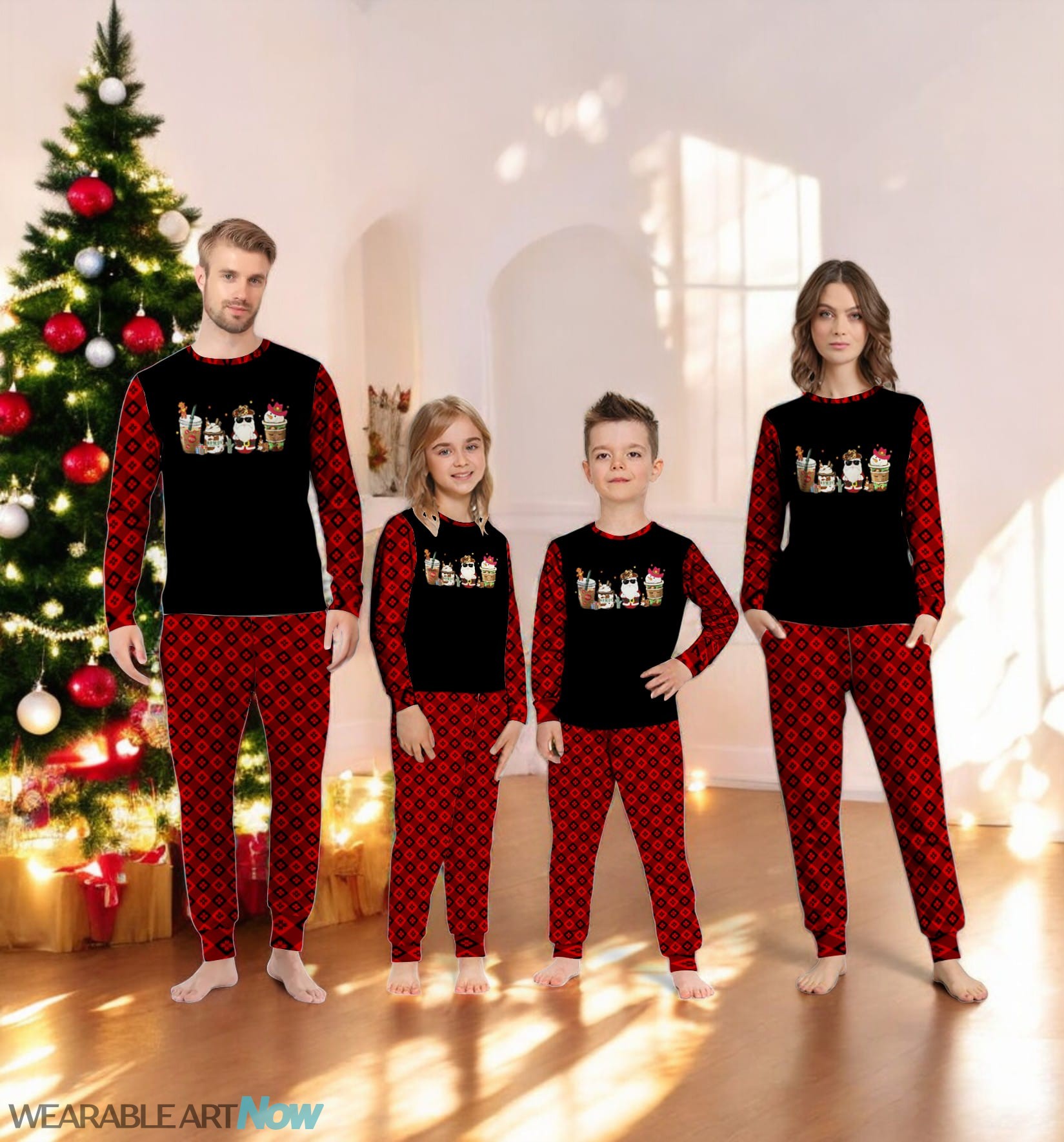 Christmas Coffee Latte Retro Howdy Santa Family Matching Pajama Set Product Photo 2