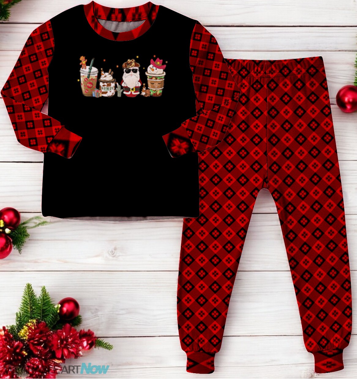 Christmas Coffee Latte Retro Howdy Santa Family Matching Pajama Set Product Photo 4