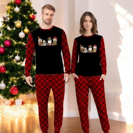 Christmas Coffee Latte Retro Howdy Santa Family Matching Pajama Set Product Photo 1