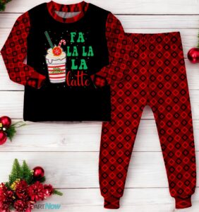 Christmas Coffee Lovers Fa la la la Latte Funny Family Matching Pajama Set Product Photo 4