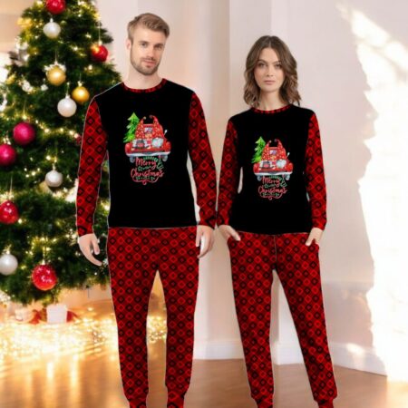 Christmas Gnome Vintage Red Pickup Christmas Tree Truck Family Matching Pajama Set Product Photo 1