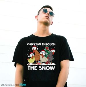 Cluckiing Through The Snow Christmas T-Shirt Product Photo 3
