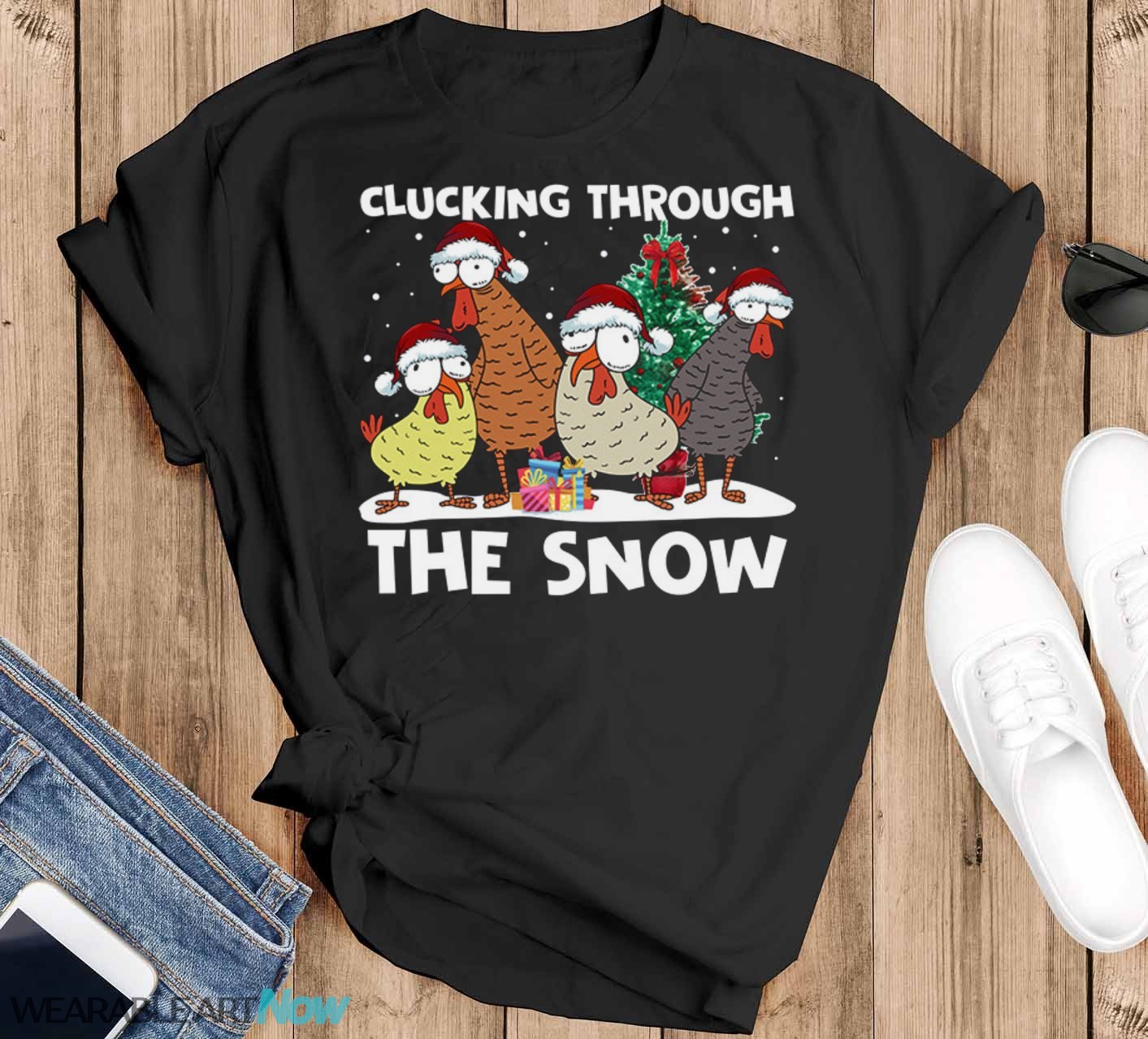 Cluckiing Through The Snow Christmas T-Shirt Product Photo 2