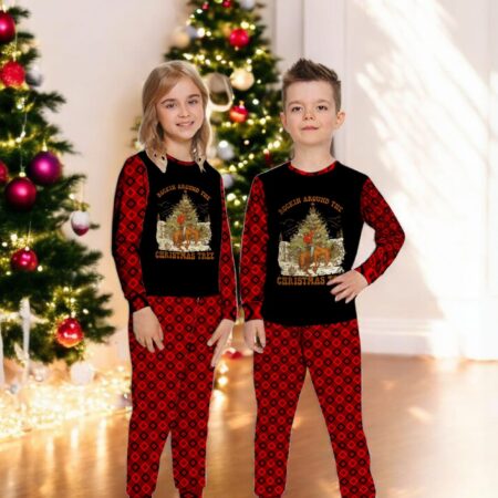 Cowboy Horsing Rocking Around Christmas Tree Family Matching Pajama Set Product Photo 1