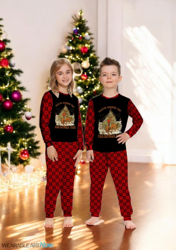 Cowboy Horsing Rocking Around Christmas Tree Family Matching Pajama Set Product Photo 1