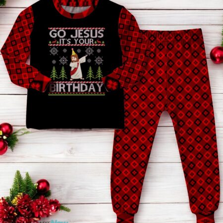 Dabbing Go Jesus, It's Your Birthday Merry Christmas Day Ugly Christmas Sweater Family Matching Pajama Set Product Photo 1