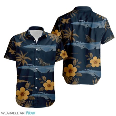 F-15EX Strike Eagle Fighter Aircraft Fighter Jet Tropical Floral Hawaiian Shirt Product Photo 1