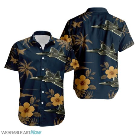 F-22 Raptor Fighter Aircraft Fighter Jet Tropical Floral Hawaiian Shirt Product Photo 1
