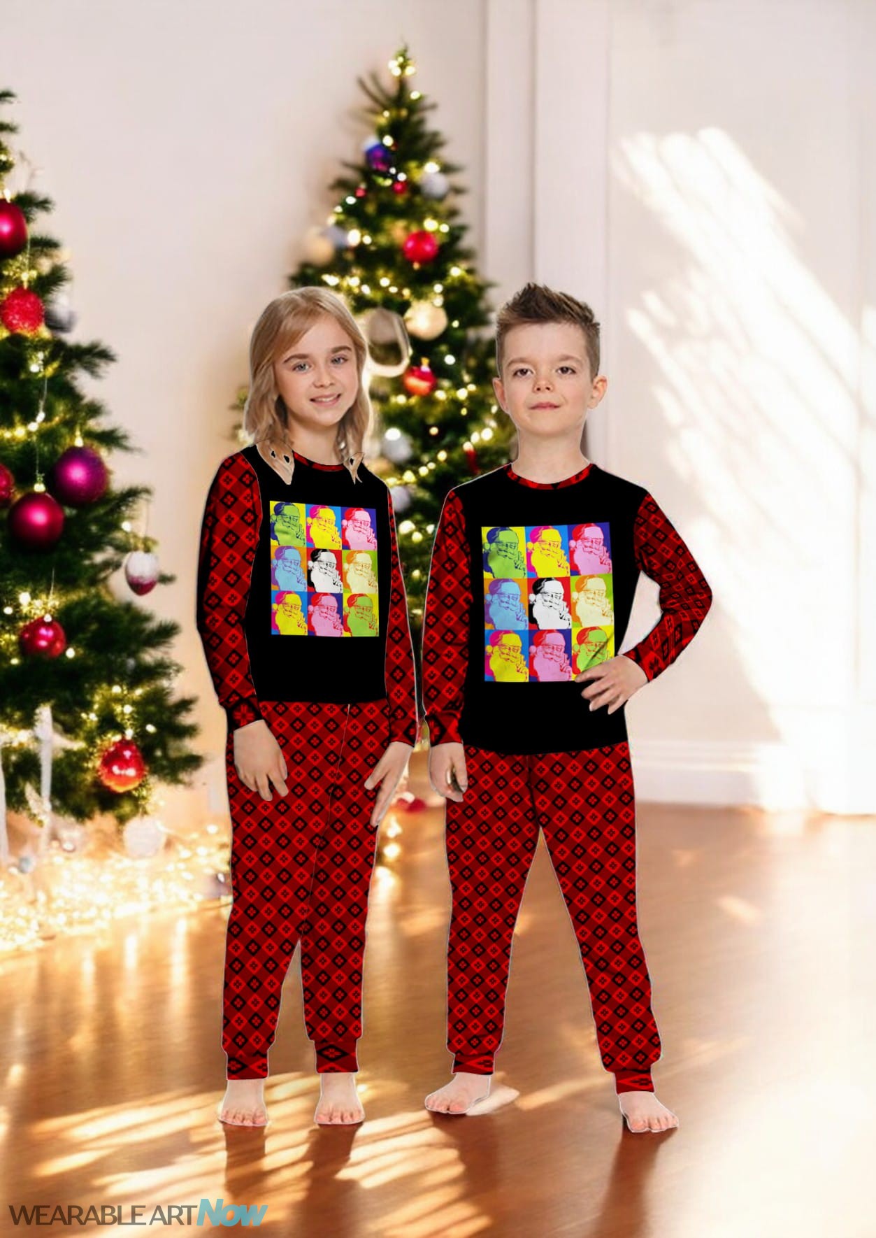 Funny Pop Art Poster Style Santa Christmas Family Matching Pajama Set Product Photo 2