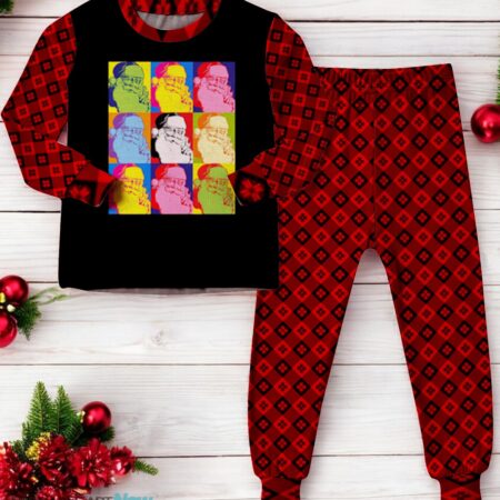 Funny Pop Art Poster Style Santa Christmas Family Matching Pajama Set Product Photo 1