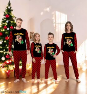 Funny Santa Claus Riding A Reindeer Family Matching Pajama Set Product Photo 4