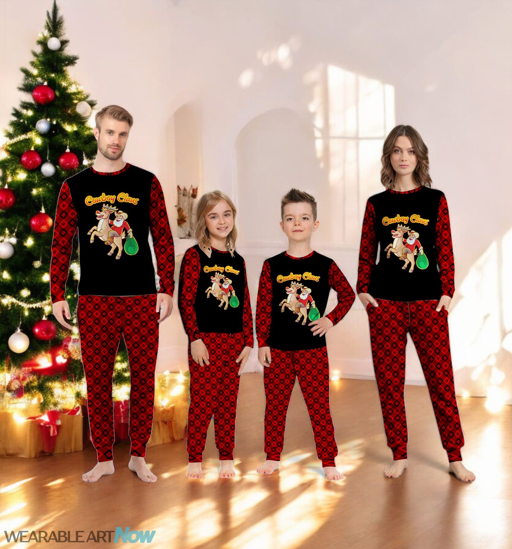 Funny Santa Claus Riding A Reindeer Family Matching Pajama Set Product Photo 4