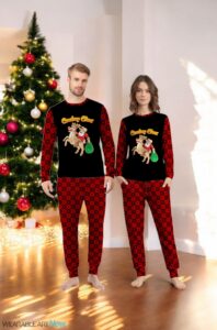 Funny Santa Claus Riding A Reindeer Family Matching Pajama Set Product Photo 3