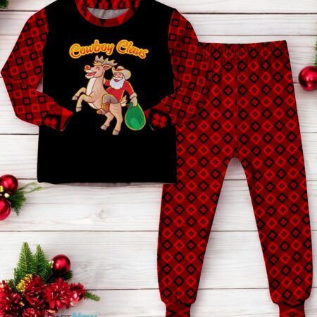 Funny Santa Claus Riding A Reindeer Family Matching Pajama Set Product Photo 1