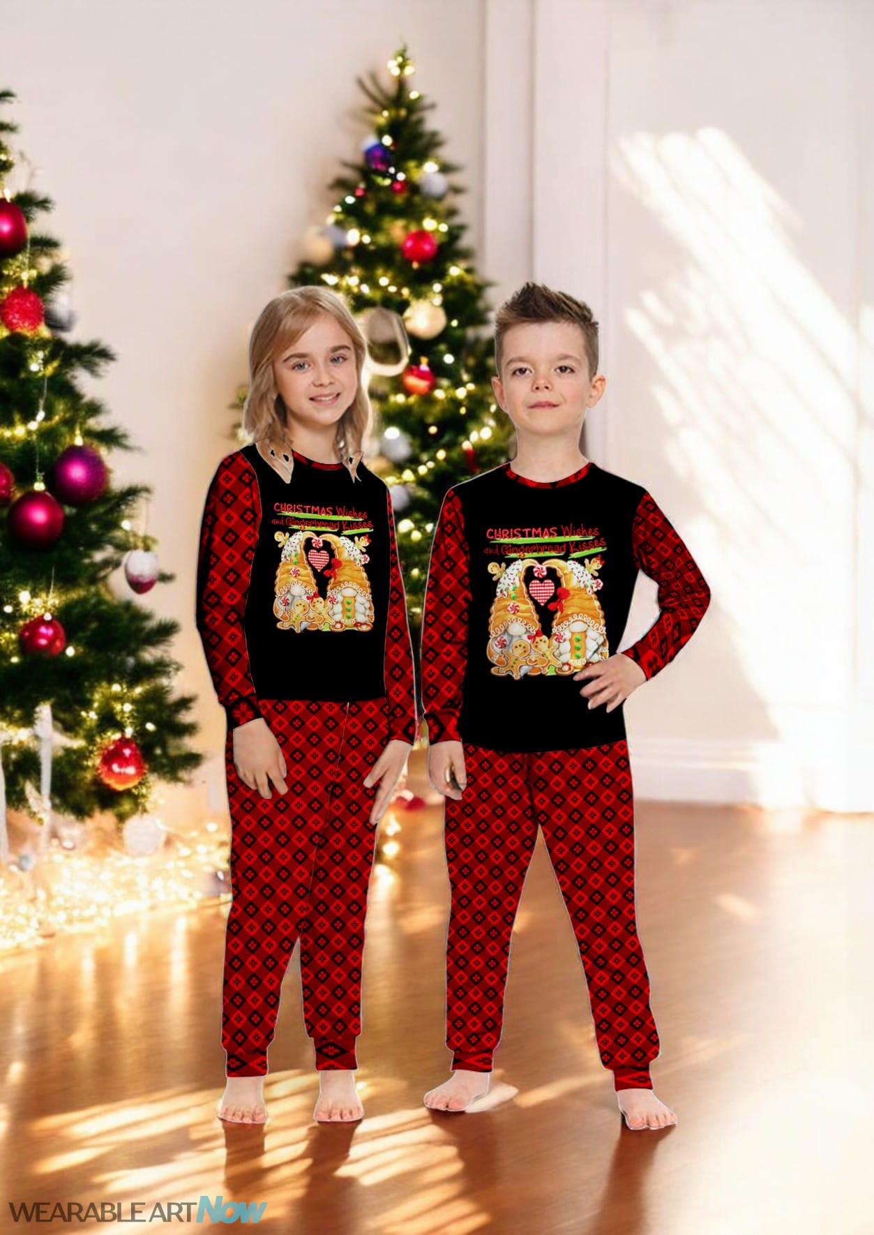 Gnome Gingerbread Christmas Wishes and Cocoa Kisses Family Matching Pajama Set Product Photo 2