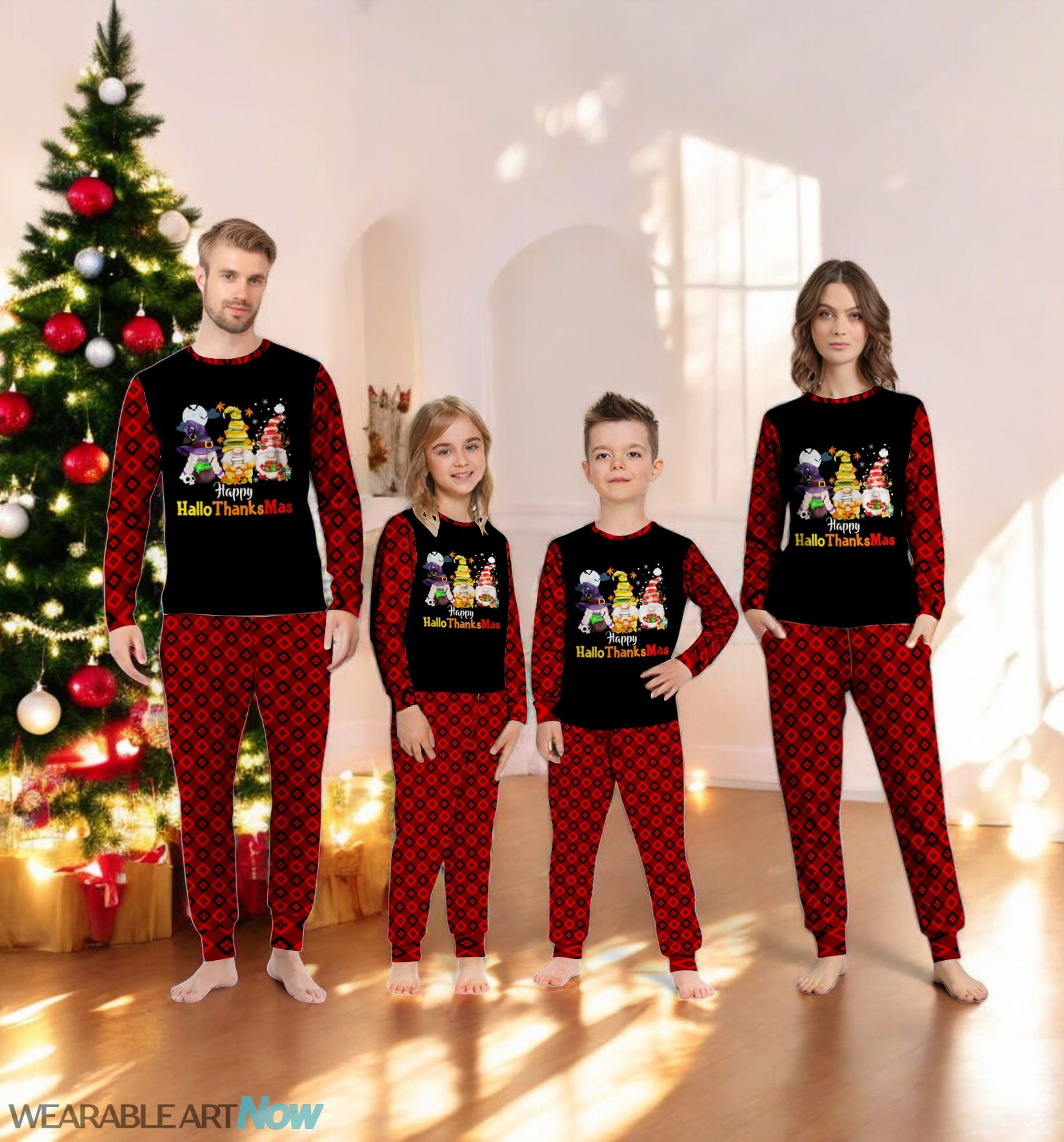 Gnomes Lover Halloween Happy Hallo ThanksMas Family Matching Pajama Set Product Photo 1
