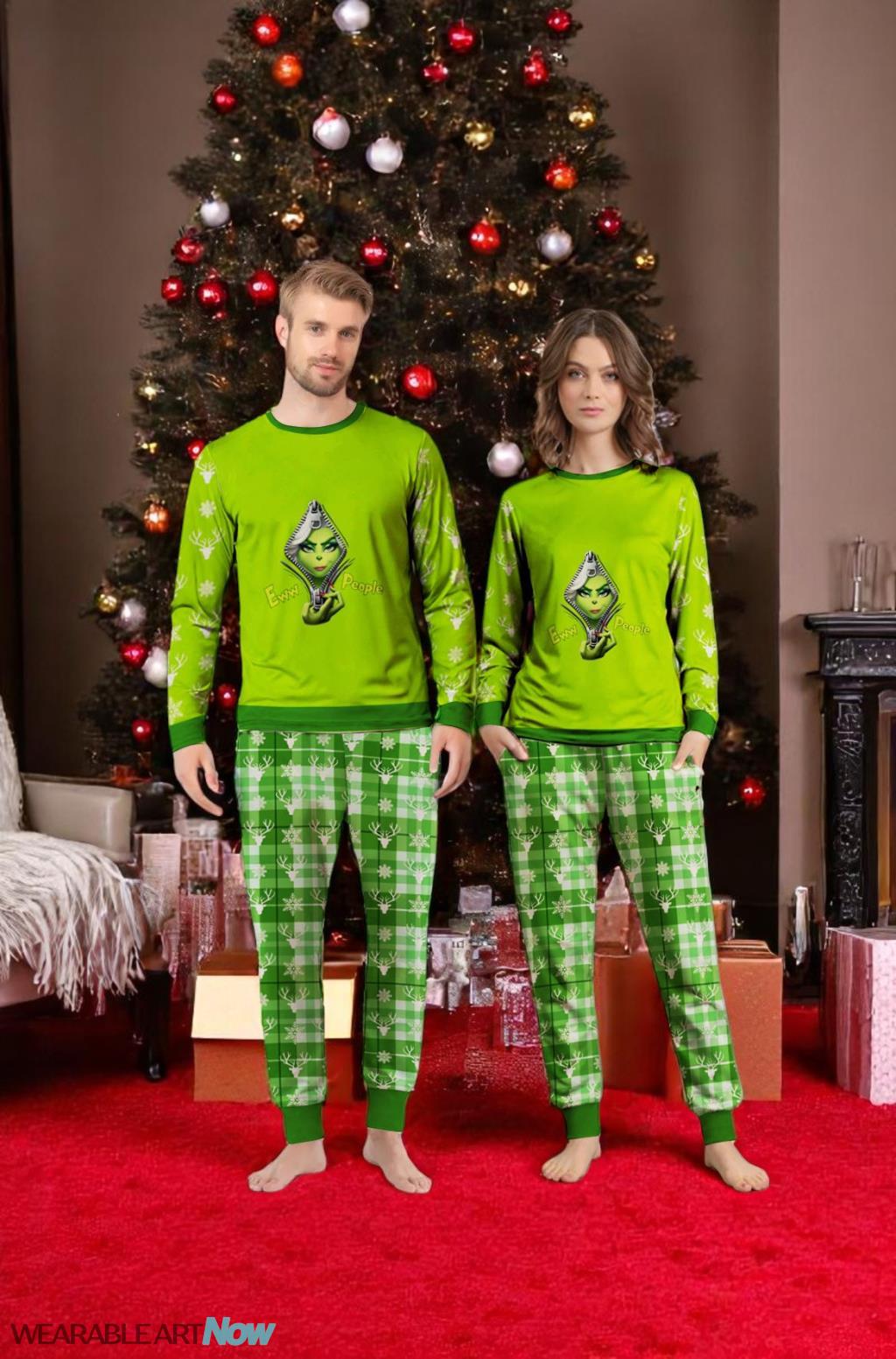 Grinch Girl Ew People Christmas Pajamas Set Product Photo 2