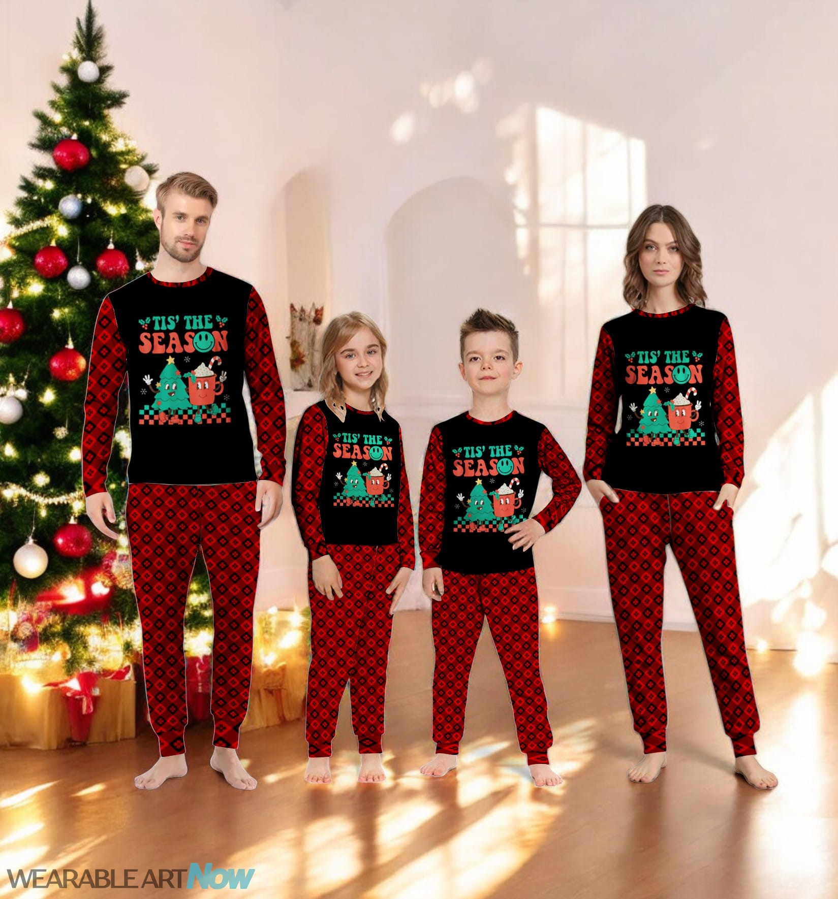 Groovy Tis The Season Christmas Hot Cocoa and Pine Tree Family Matching Pajama Set Product Photo 2