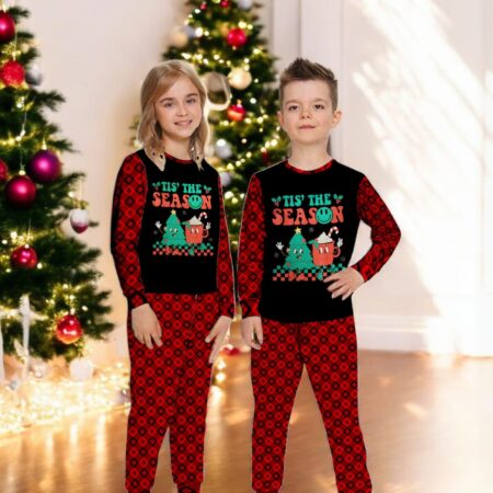 Groovy Tis The Season Christmas Hot Cocoa and Pine Tree Family Matching Pajama Set Product Photo 1