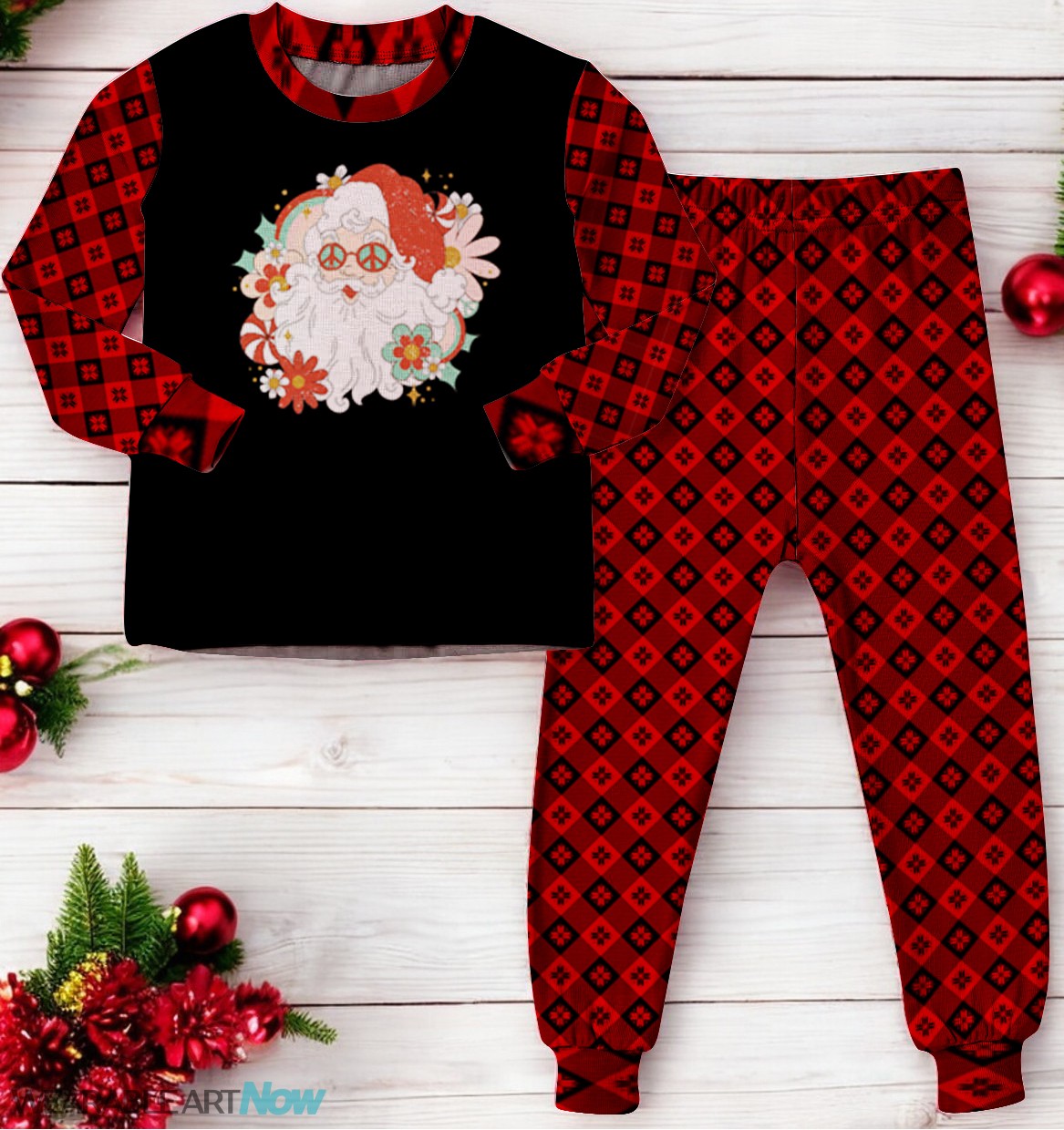 Hippie Santa Groovy Peace Sign Family Matching Pajama Set Product Photo 2