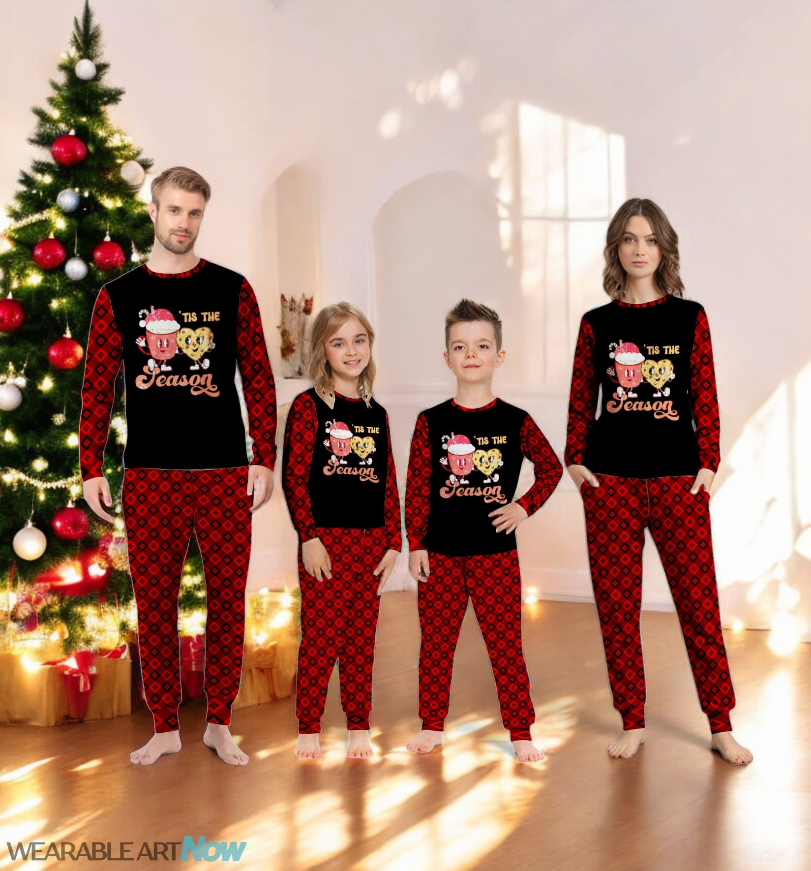 Hot Cocoa Mug and Cookie Tis the Season Groovy Christmas Family Matching Pajama Set Product Photo 2