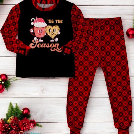 Hot Cocoa Mug and Cookie Tis the Season Groovy Christmas Family Matching Pajama Set Product Photo 1