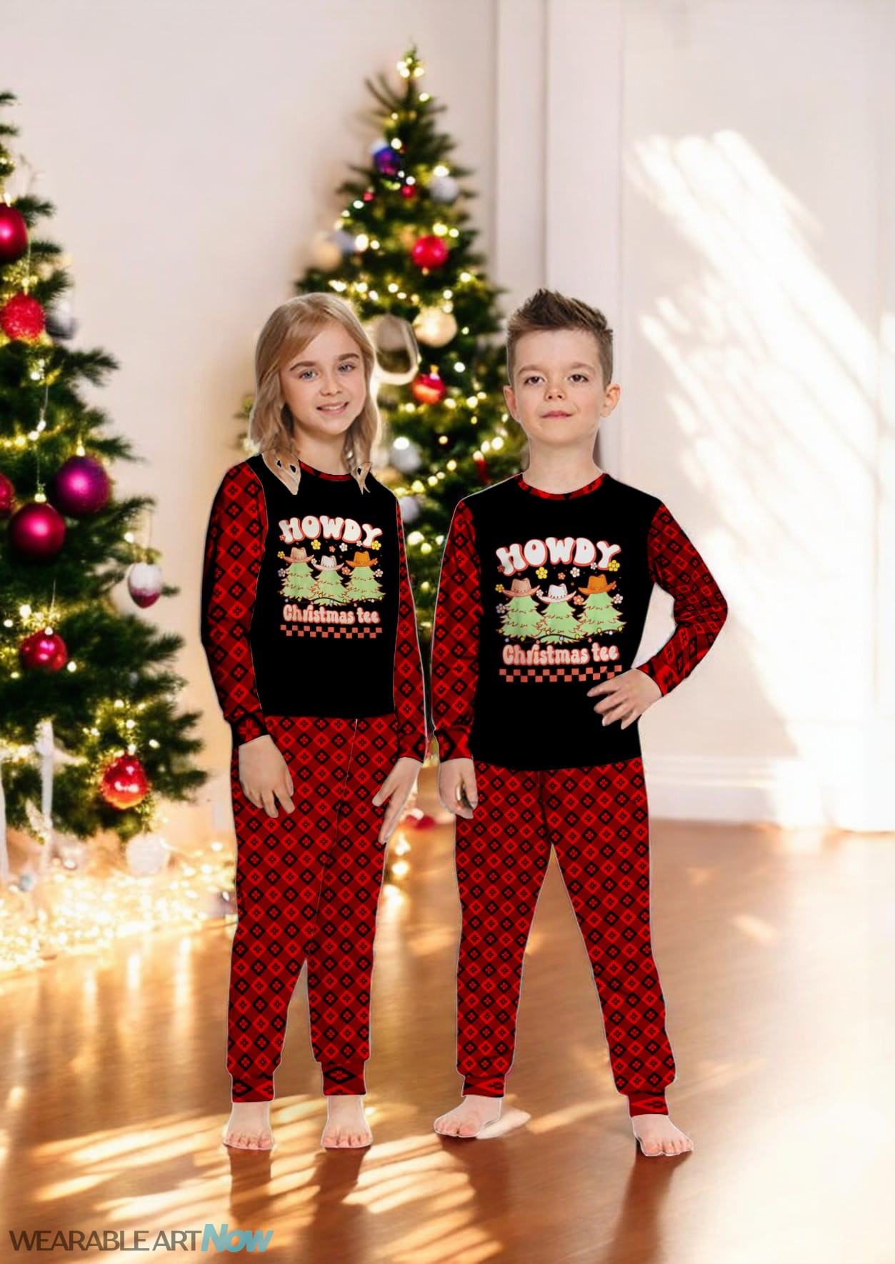 Howdy Christmas Tree Christmas Cowboy Family Matching Pajama Set Product Photo 3