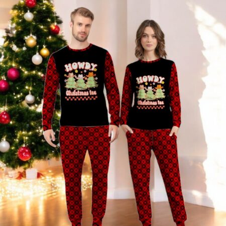 Howdy Christmas Tree Christmas Cowboy Family Matching Pajama Set Product Photo 1