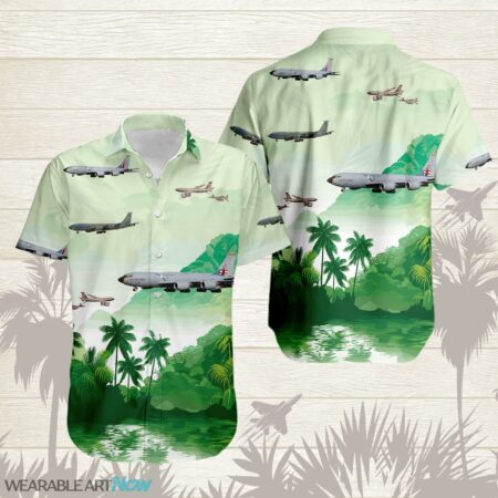KC-135 Stratotanker Transport Tanker Aircraft Beautiful Landscape Warm Sunrise Over Mountain Ocean And Forest Hawaiian Shirt Product Photo 1