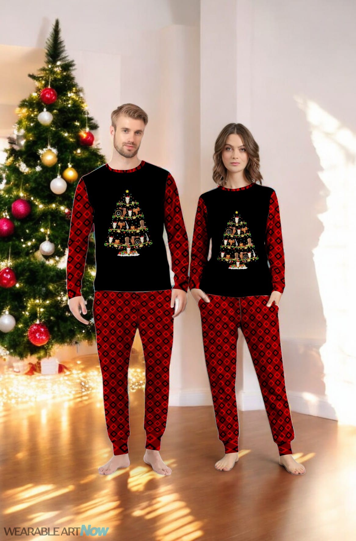 Lighting Santa Cowboy Christmas Tree Family Matching Pajama Set Product Photo 3