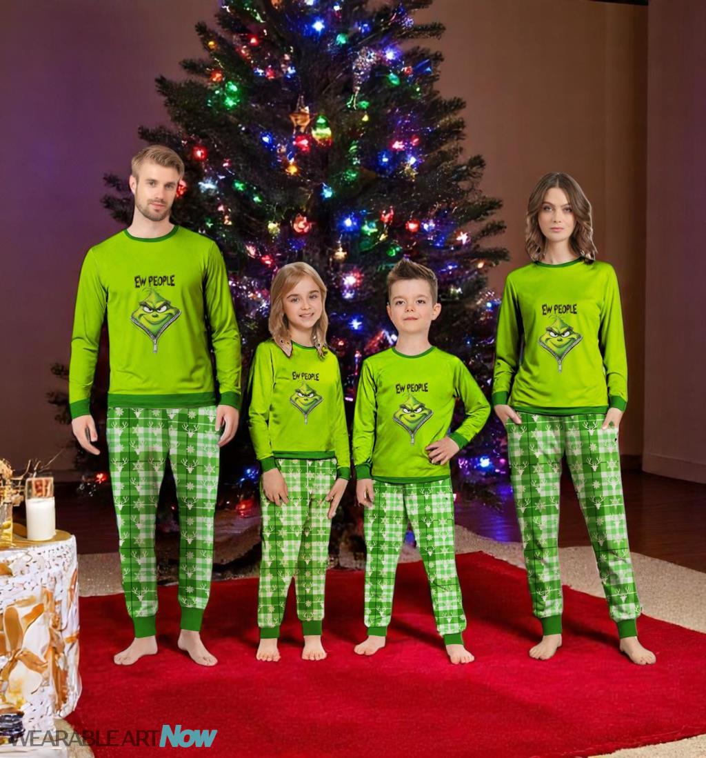 Merry Grinchmas Ew Grinch Couple Family Matching Pajamas Set Product Photo 3