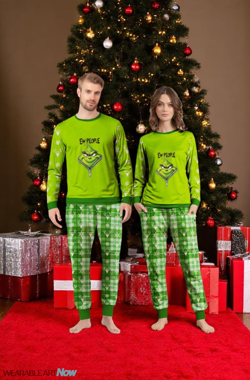 Merry Grinchmas Ew Grinch Couple Family Matching Pajamas Set Product Photo 1