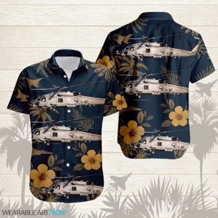 MH-60 Seahawk Military Helicopters Aircraft Tropical Floral Hawaiian Shirt Product Photo 1