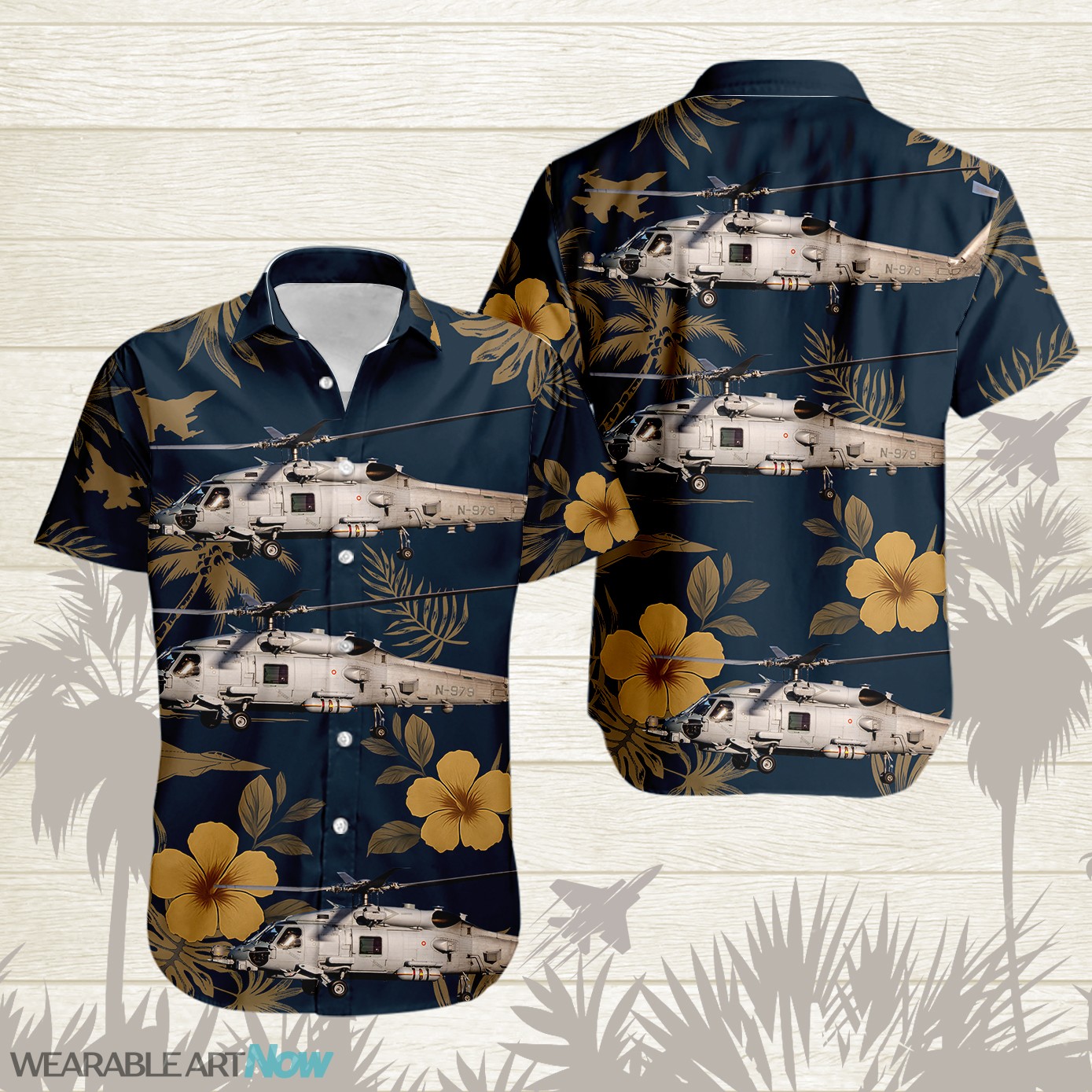 MH-60 Seahawk Military Helicopters Aircraft Tropical Floral Hawaiian Shirt Product Photo 1