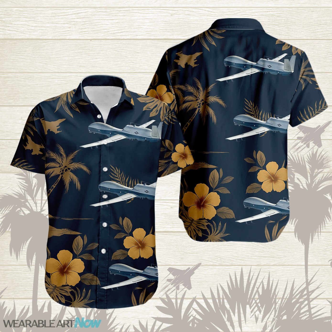 MQ-4C Triton Aircraft Tropical Floral Hawaiian Shirt Product Photo 1