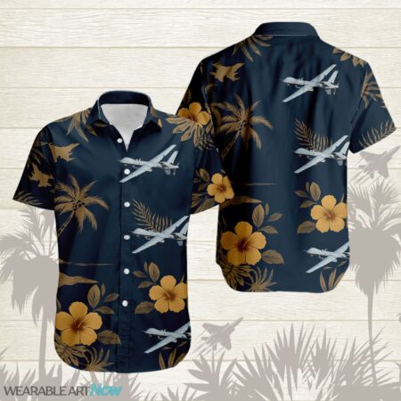 MQ-9 Reaper Aircraft Tropical Floral Hawaiian Shirt Product Photo 1